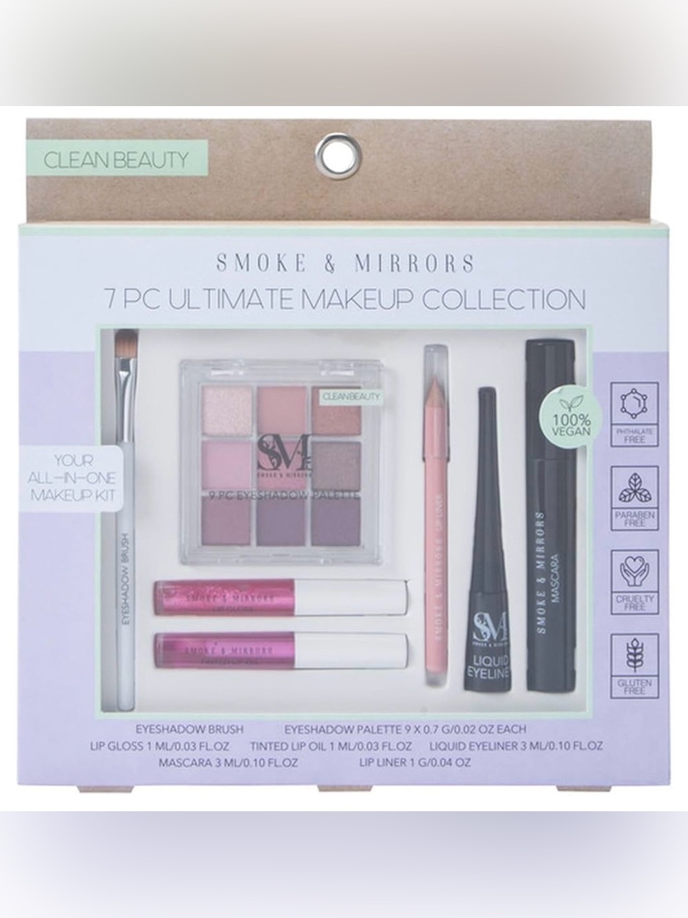 Smoke & Mirrors 7-Piece Eyeshadow & Makeup Set - Pink